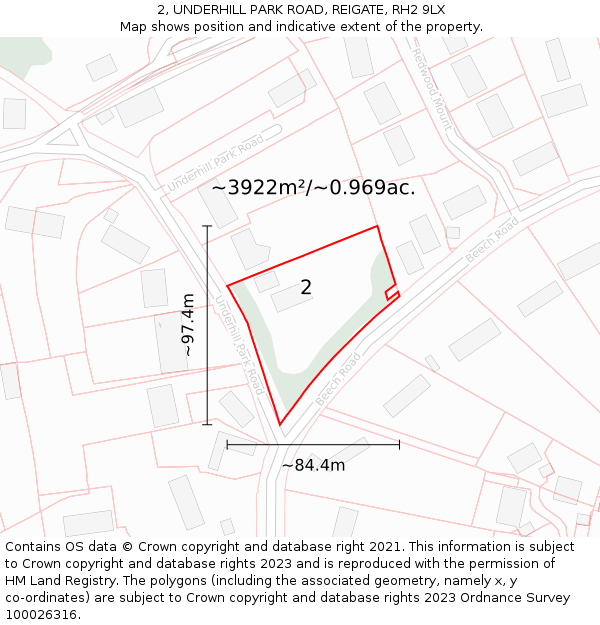 2, UNDERHILL PARK ROAD, REIGATE, RH2 9LX: Plot and title map