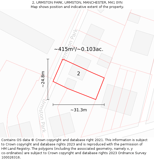 2, URMSTON PARK, URMSTON, MANCHESTER, M41 0YN: Plot and title map