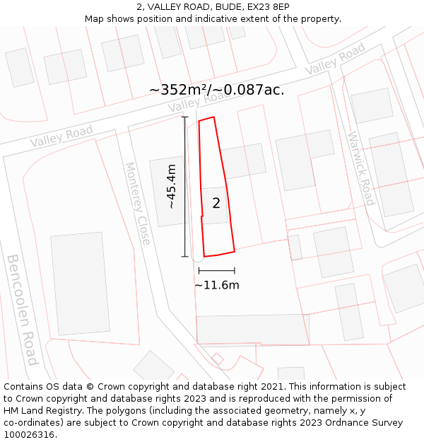 2, VALLEY ROAD, BUDE, EX23 8EP: Plot and title map