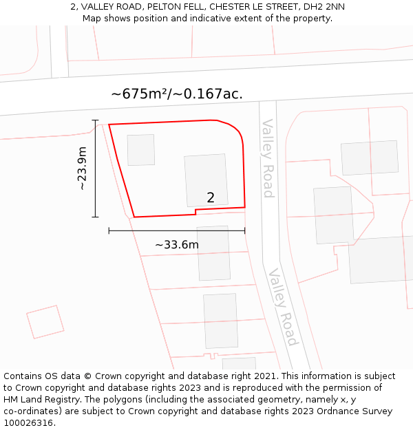 2, VALLEY ROAD, PELTON FELL, CHESTER LE STREET, DH2 2NN: Plot and title map