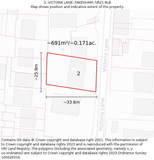 2, VICTORIA LANE, FAKENHAM, NR21 8LB: Plot and title map