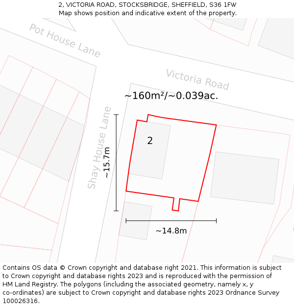 2, VICTORIA ROAD, STOCKSBRIDGE, SHEFFIELD, S36 1FW: Plot and title map