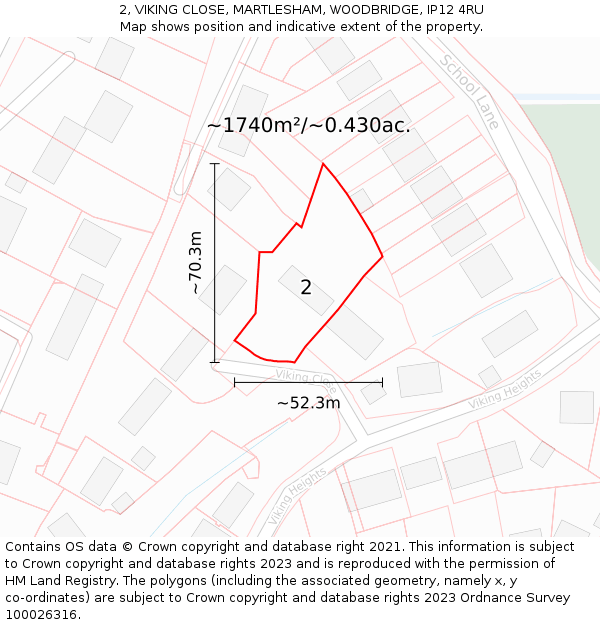 2, VIKING CLOSE, MARTLESHAM, WOODBRIDGE, IP12 4RU: Plot and title map