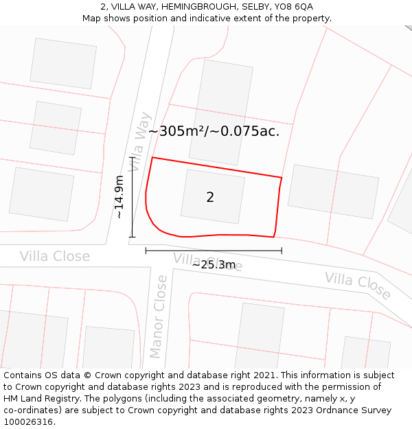 2, VILLA WAY, HEMINGBROUGH, SELBY, YO8 6QA: Plot and title map