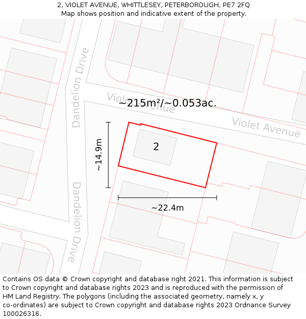 2, VIOLET AVENUE, WHITTLESEY, PETERBOROUGH, PE7 2FQ: Plot and title map