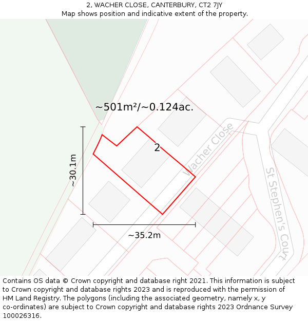 2, WACHER CLOSE, CANTERBURY, CT2 7JY: Plot and title map