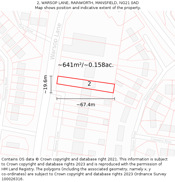 2, WARSOP LANE, RAINWORTH, MANSFIELD, NG21 0AD: Plot and title map