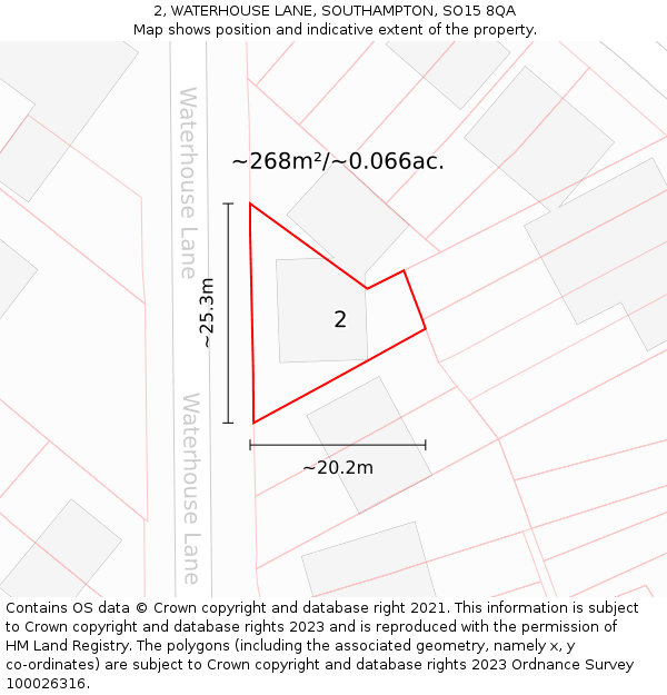 2, WATERHOUSE LANE, SOUTHAMPTON, SO15 8QA: Plot and title map