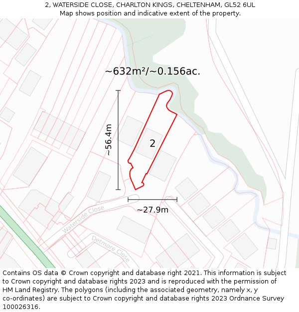 2, WATERSIDE CLOSE, CHARLTON KINGS, CHELTENHAM, GL52 6UL: Plot and title map