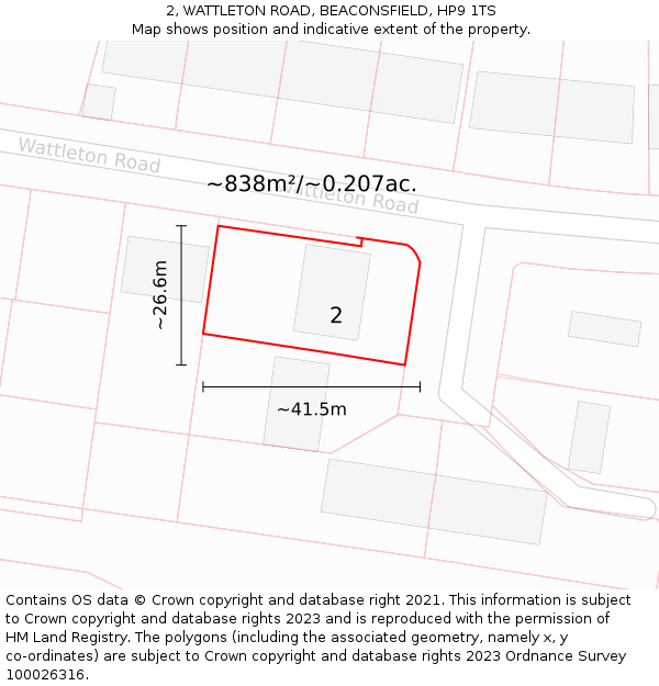 2, WATTLETON ROAD, BEACONSFIELD, HP9 1TS: Plot and title map