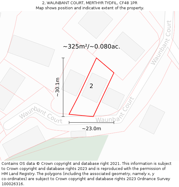 2, WAUNBANT COURT, MERTHYR TYDFIL, CF48 1PR: Plot and title map