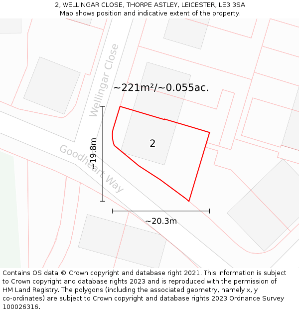 2, WELLINGAR CLOSE, THORPE ASTLEY, LEICESTER, LE3 3SA: Plot and title map