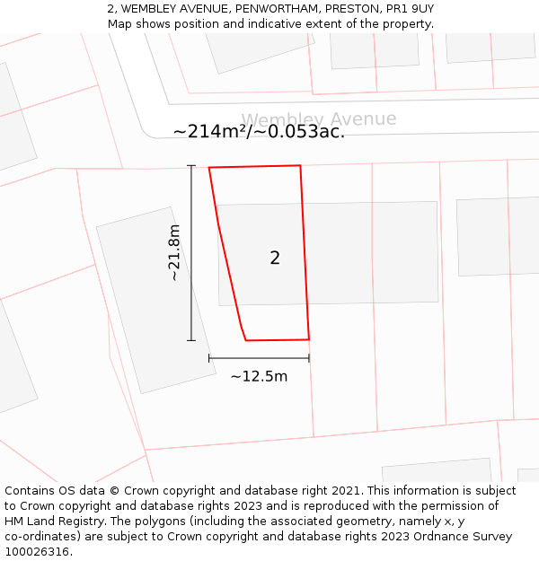 2, WEMBLEY AVENUE, PENWORTHAM, PRESTON, PR1 9UY: Plot and title map