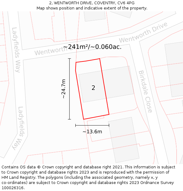 2, WENTWORTH DRIVE, COVENTRY, CV6 4PG: Plot and title map