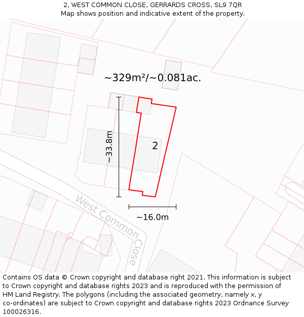 2, WEST COMMON CLOSE, GERRARDS CROSS, SL9 7QR: Plot and title map