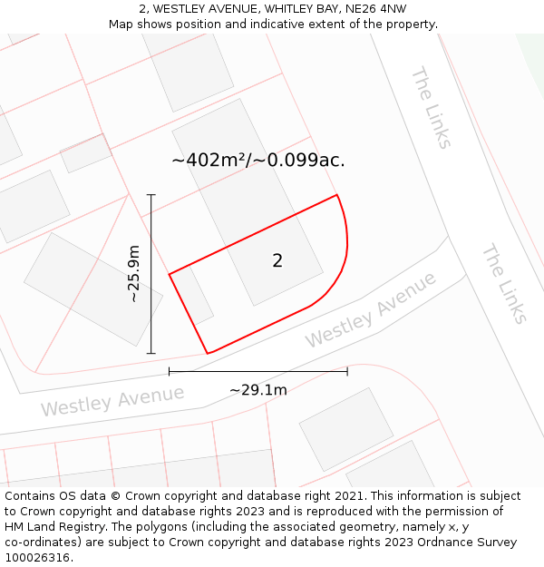 2, WESTLEY AVENUE, WHITLEY BAY, NE26 4NW: Plot and title map