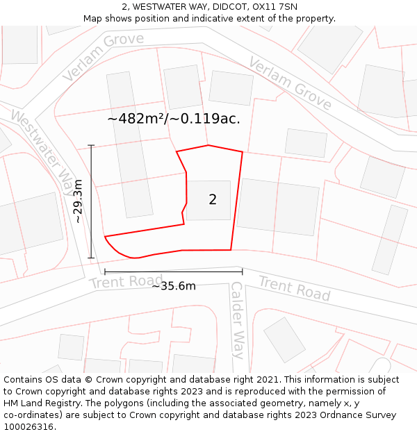 2, WESTWATER WAY, DIDCOT, OX11 7SN: Plot and title map