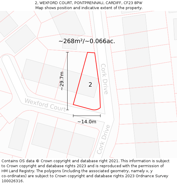 2, WEXFORD COURT, PONTPRENNAU, CARDIFF, CF23 8PW: Plot and title map