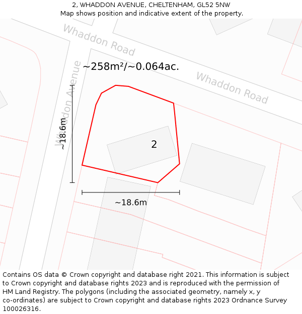 2, WHADDON AVENUE, CHELTENHAM, GL52 5NW: Plot and title map