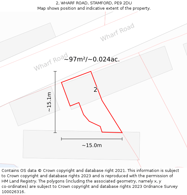 2, WHARF ROAD, STAMFORD, PE9 2DU: Plot and title map