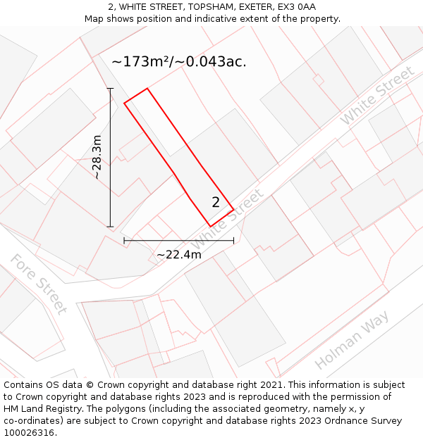 2, WHITE STREET, TOPSHAM, EXETER, EX3 0AA: Plot and title map