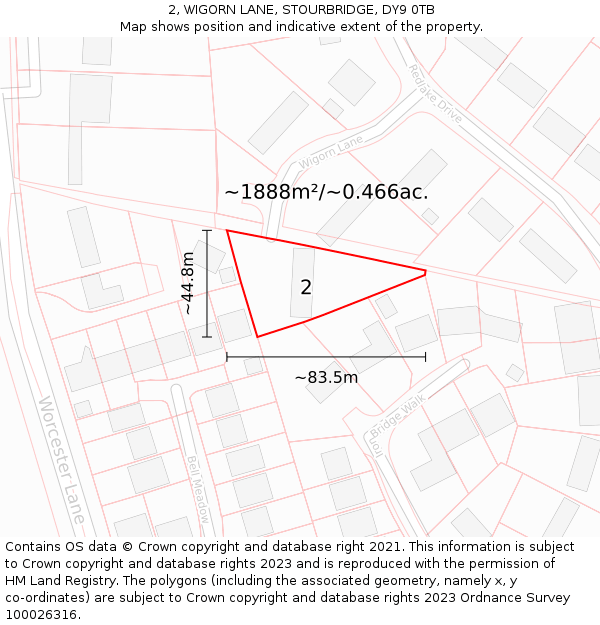 2, WIGORN LANE, STOURBRIDGE, DY9 0TB: Plot and title map