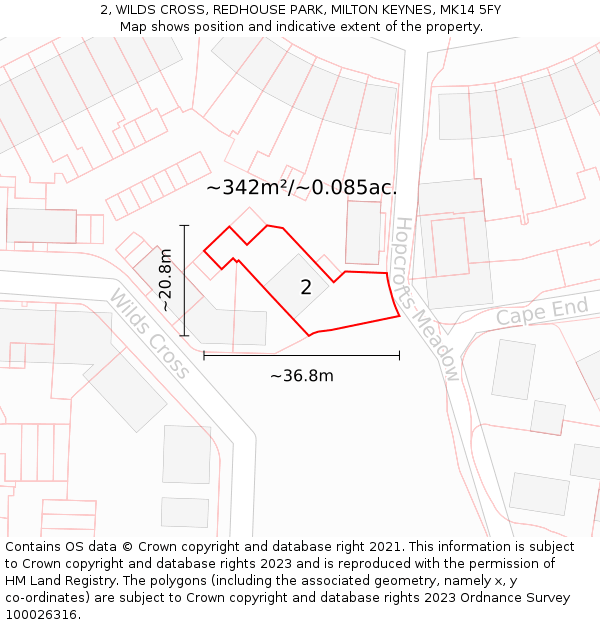 2, WILDS CROSS, REDHOUSE PARK, MILTON KEYNES, MK14 5FY: Plot and title map