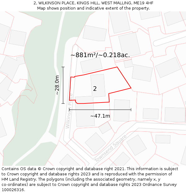 2, WILKINSON PLACE, KINGS HILL, WEST MALLING, ME19 4HF: Plot and title map