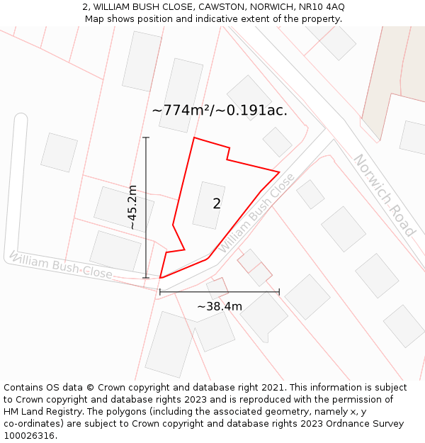 2, WILLIAM BUSH CLOSE, CAWSTON, NORWICH, NR10 4AQ: Plot and title map