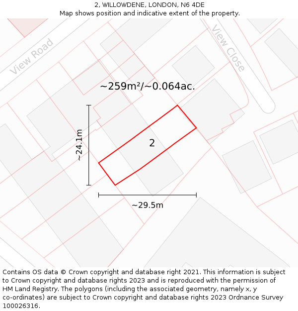 2, WILLOWDENE, LONDON, N6 4DE: Plot and title map