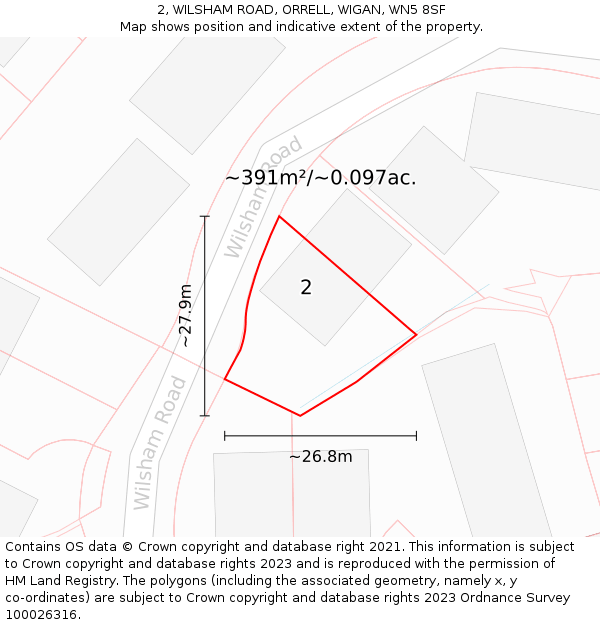 2, WILSHAM ROAD, ORRELL, WIGAN, WN5 8SF: Plot and title map