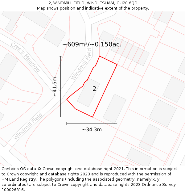 2, WINDMILL FIELD, WINDLESHAM, GU20 6QD: Plot and title map