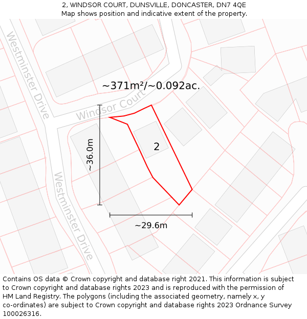 2, WINDSOR COURT, DUNSVILLE, DONCASTER, DN7 4QE: Plot and title map