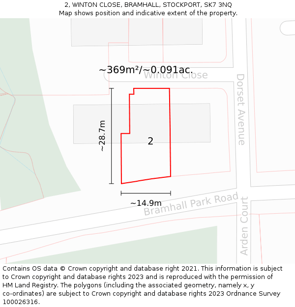 2, WINTON CLOSE, BRAMHALL, STOCKPORT, SK7 3NQ: Plot and title map