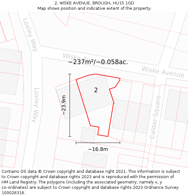 2, WISKE AVENUE, BROUGH, HU15 1GD: Plot and title map