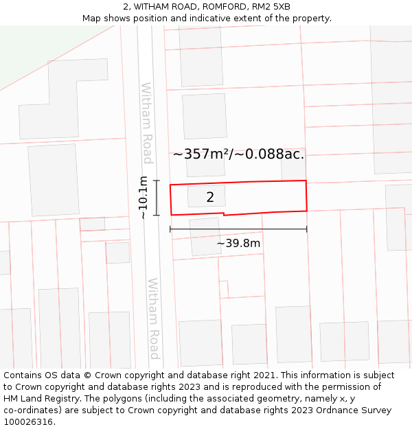 2, WITHAM ROAD, ROMFORD, RM2 5XB: Plot and title map