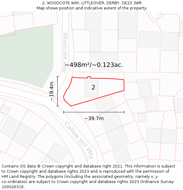 2, WOODCOTE WAY, LITTLEOVER, DERBY, DE23 3WR: Plot and title map