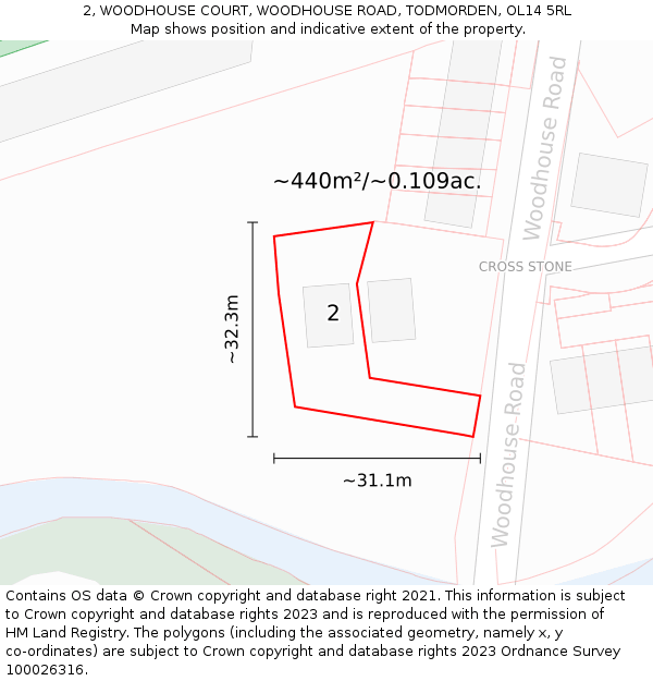 2, WOODHOUSE COURT, WOODHOUSE ROAD, TODMORDEN, OL14 5RL: Plot and title map