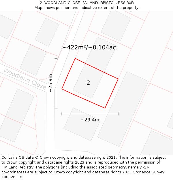 2, WOODLAND CLOSE, FAILAND, BRISTOL, BS8 3XB: Plot and title map