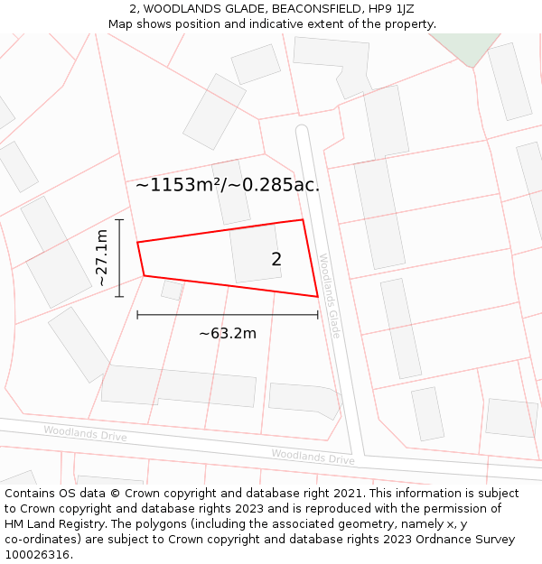 2, WOODLANDS GLADE, BEACONSFIELD, HP9 1JZ: Plot and title map