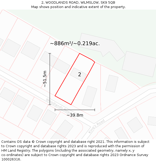 2, WOODLANDS ROAD, WILMSLOW, SK9 5QB: Plot and title map