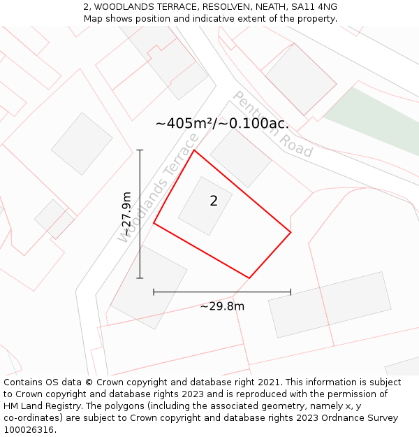 2, WOODLANDS TERRACE, RESOLVEN, NEATH, SA11 4NG: Plot and title map