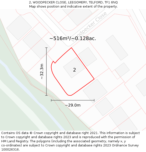 2, WOODPECKER CLOSE, LEEGOMERY, TELFORD, TF1 6NQ: Plot and title map