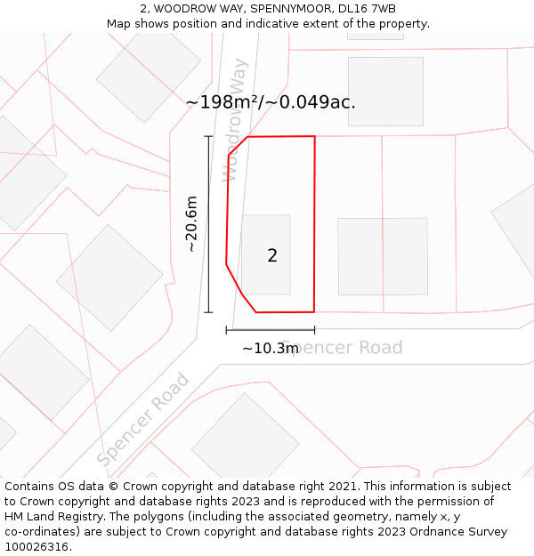 2, WOODROW WAY, SPENNYMOOR, DL16 7WB: Plot and title map