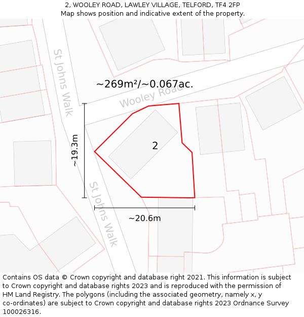 2, WOOLEY ROAD, LAWLEY VILLAGE, TELFORD, TF4 2FP: Plot and title map