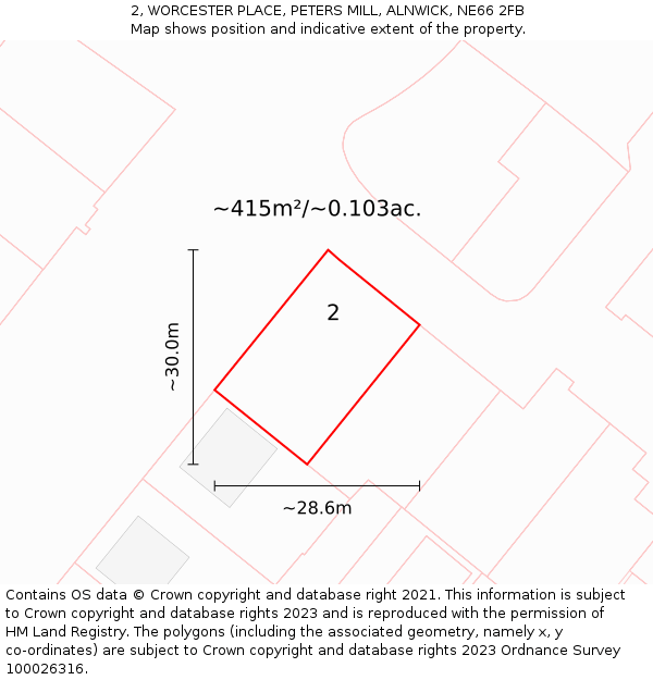 2, WORCESTER PLACE, PETERS MILL, ALNWICK, NE66 2FB: Plot and title map