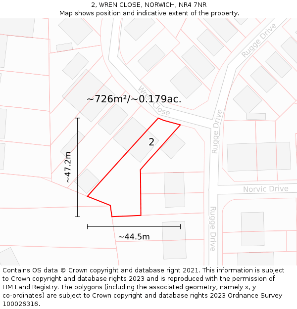 2, WREN CLOSE, NORWICH, NR4 7NR: Plot and title map