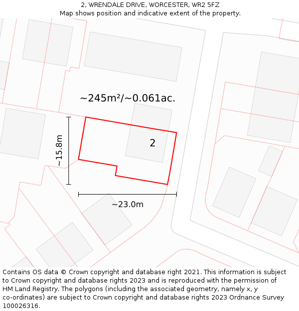 2, WRENDALE DRIVE, WORCESTER, WR2 5FZ: Plot and title map