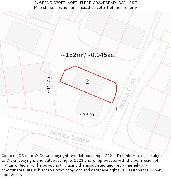 2, WRENS CROFT, NORTHFLEET, GRAVESEND, DA11 8SZ: Plot and title map