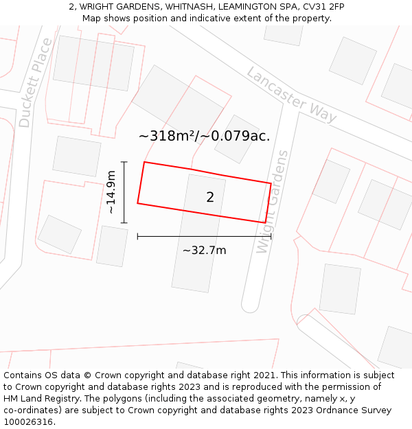 2, WRIGHT GARDENS, WHITNASH, LEAMINGTON SPA, CV31 2FP: Plot and title map